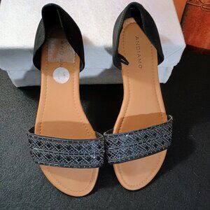 EUC: Andiamo Sze 11 Black Rhinestone Embellished D'Orsay Sandals